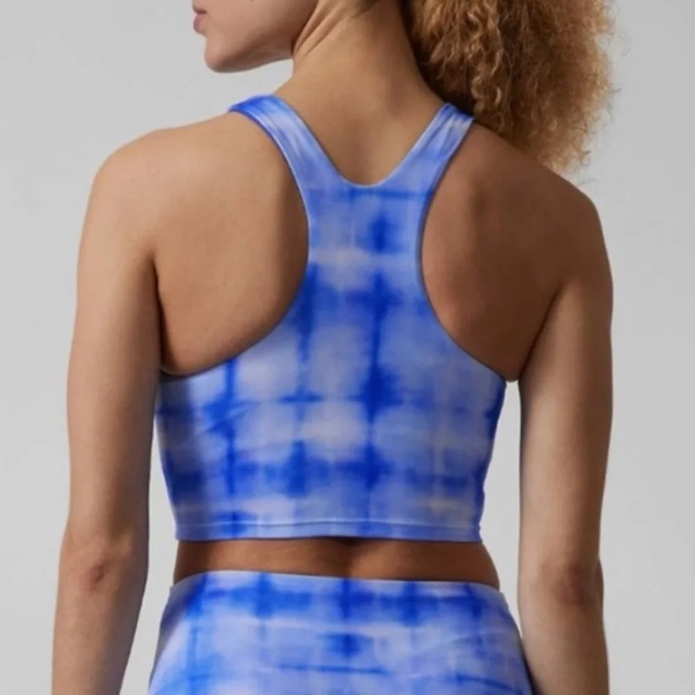 NWT Athleta Conscious Crop Bikini Top in Powervita, Tie Dye Blue | medium D-DD